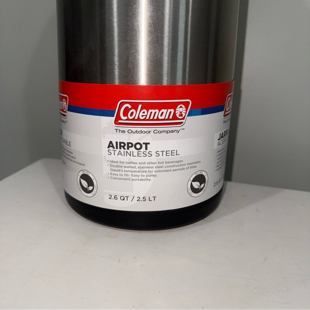 New Coleman Stainless Steel Airpot 2.64 QT(2.5L) Coffee Hot Drink Pump Dispenser - Picture 3 of 5
